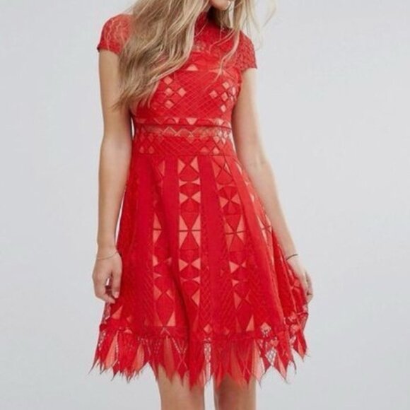 foxiedox Dresses & Skirts - Red Lace Fit & Flare Dress